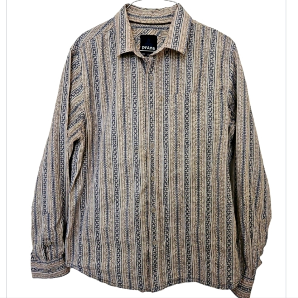 Prana Men's Embroidered Stripe Long Sleeve Shirt Size Medium